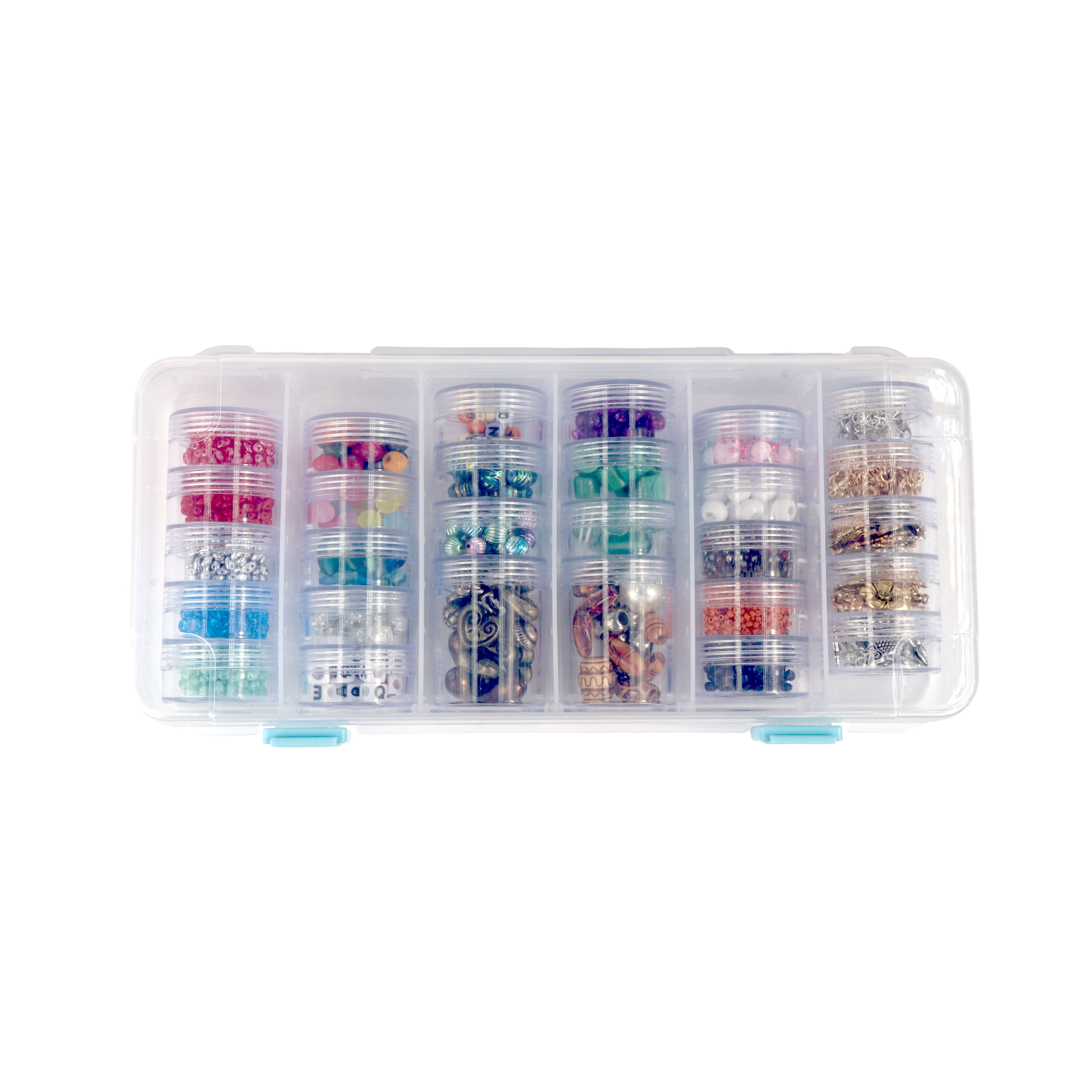 Everything Mary Clear Bead Storage Case with 28 Removable Jars, Plastic Organizer for Beads, Jewelry, Crafts and Small Parts
