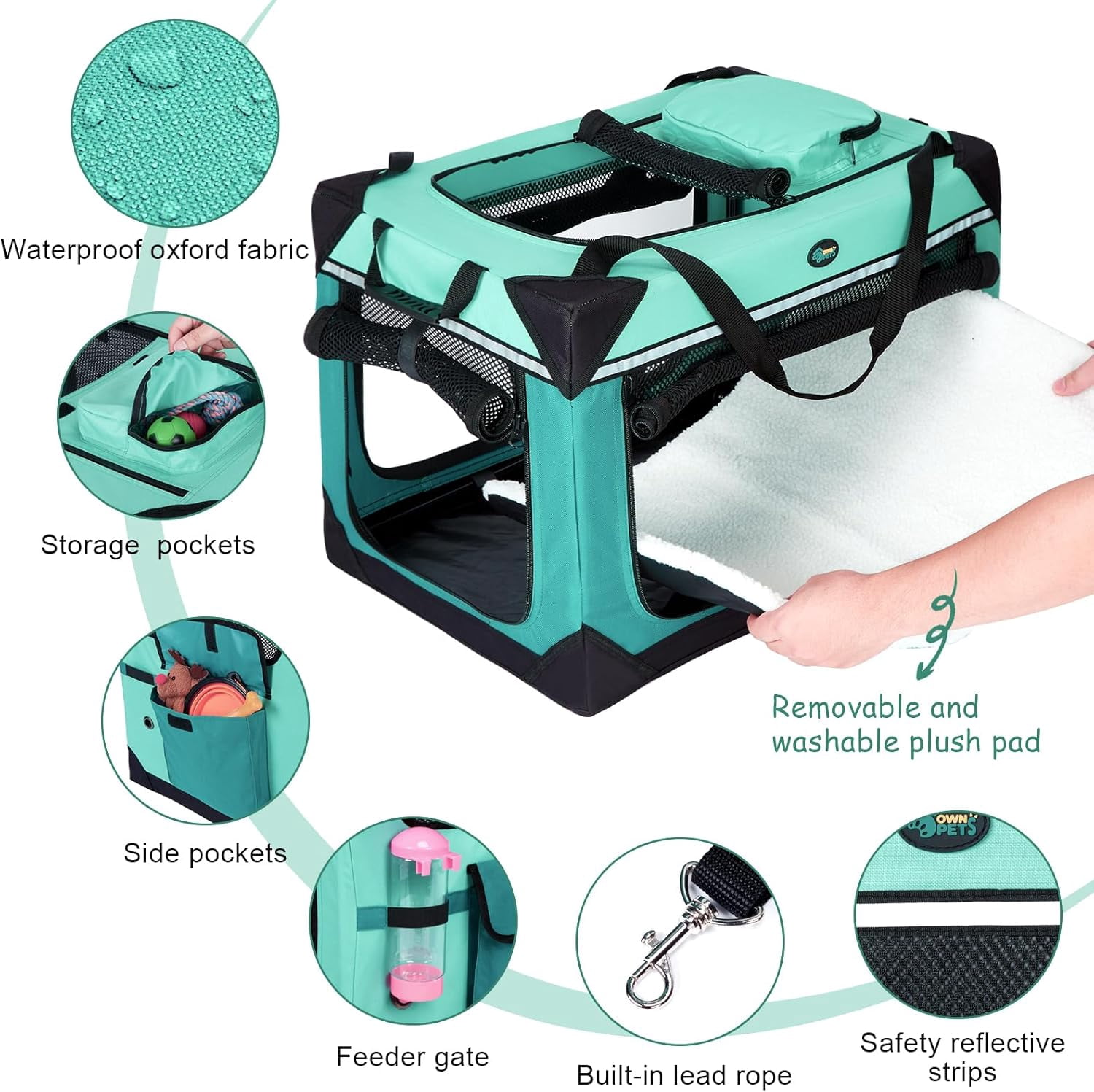 Large   for 2 Cats Small Dogs, 24 Inches Collapsible Soft Dog Crate for Car Travel, Portable  with Soft Mat