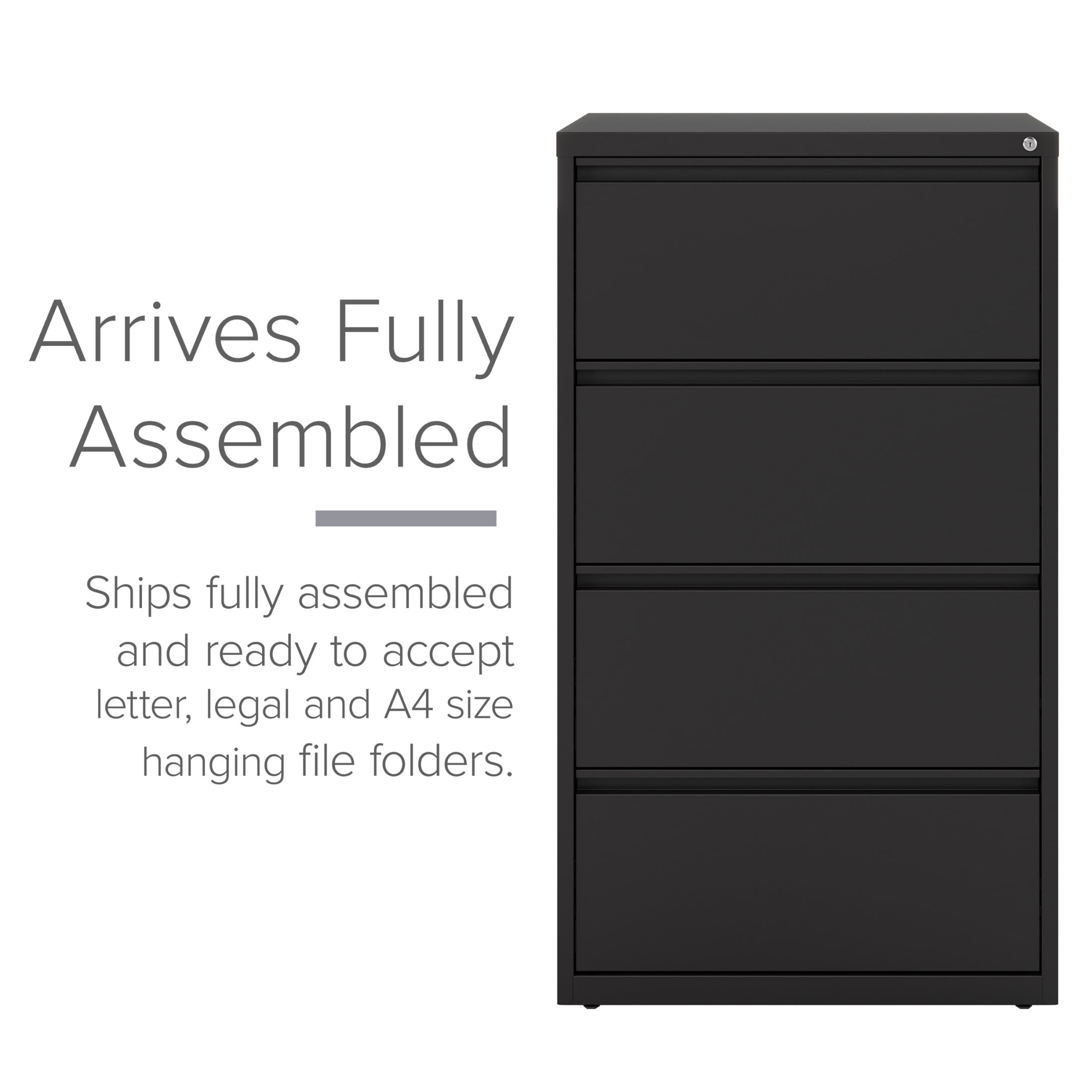 Hirsh 30 Inch Wide 4 Drawer Metal Lateral File Cabinet for Home and Office, Holds Letter, Legal and A4 Hanging Folders, Black