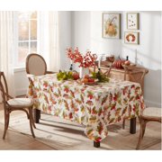 Newbridge Thanksgiving Fall Acorn and Leaf Print 52 x 52 inch Square Vinyl Tablecloth with Flannel Backing