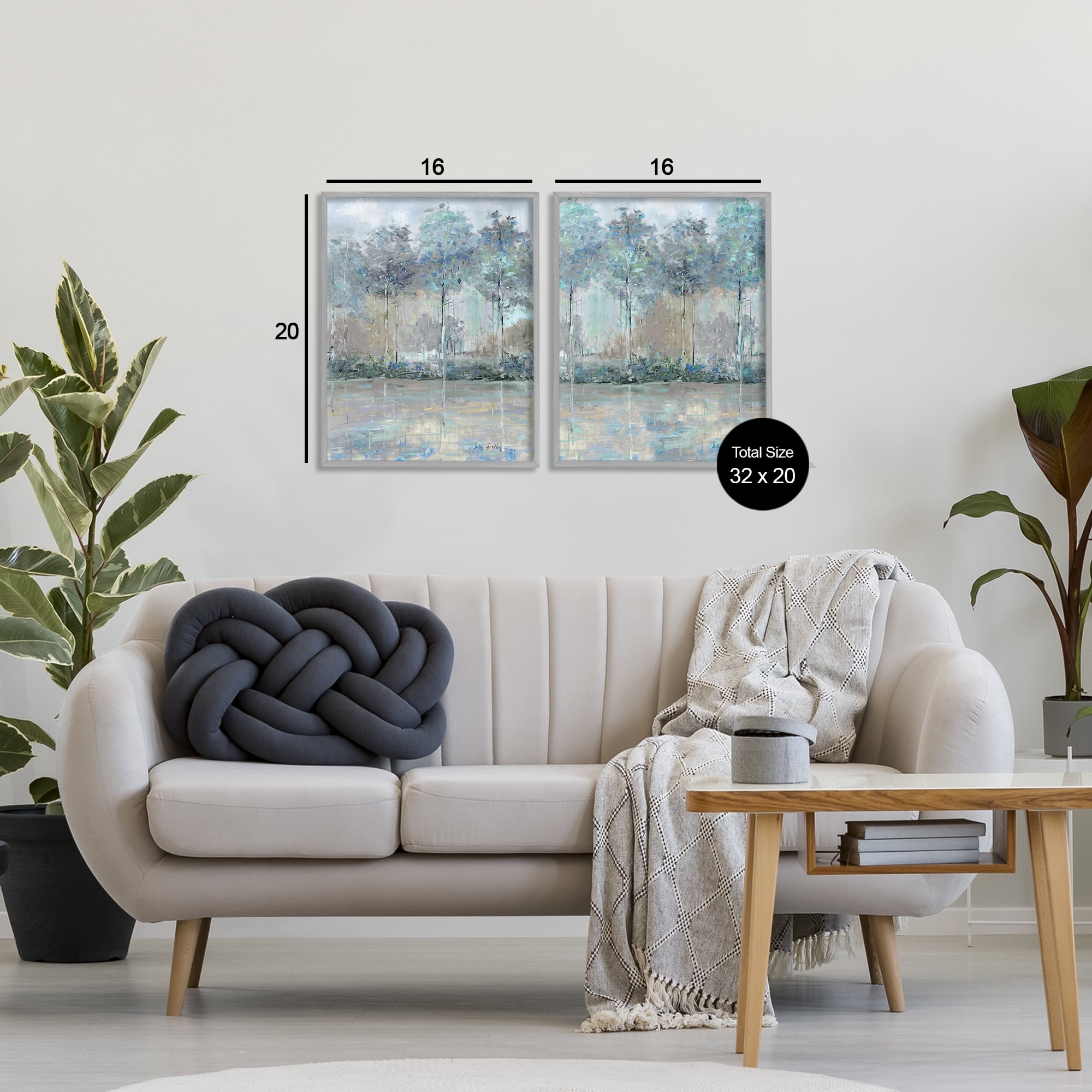 Stupell Industries Subdued Tree Landscape Impression 2 Piece Gray Framed Giclee Art Set, design by Sally Swatland