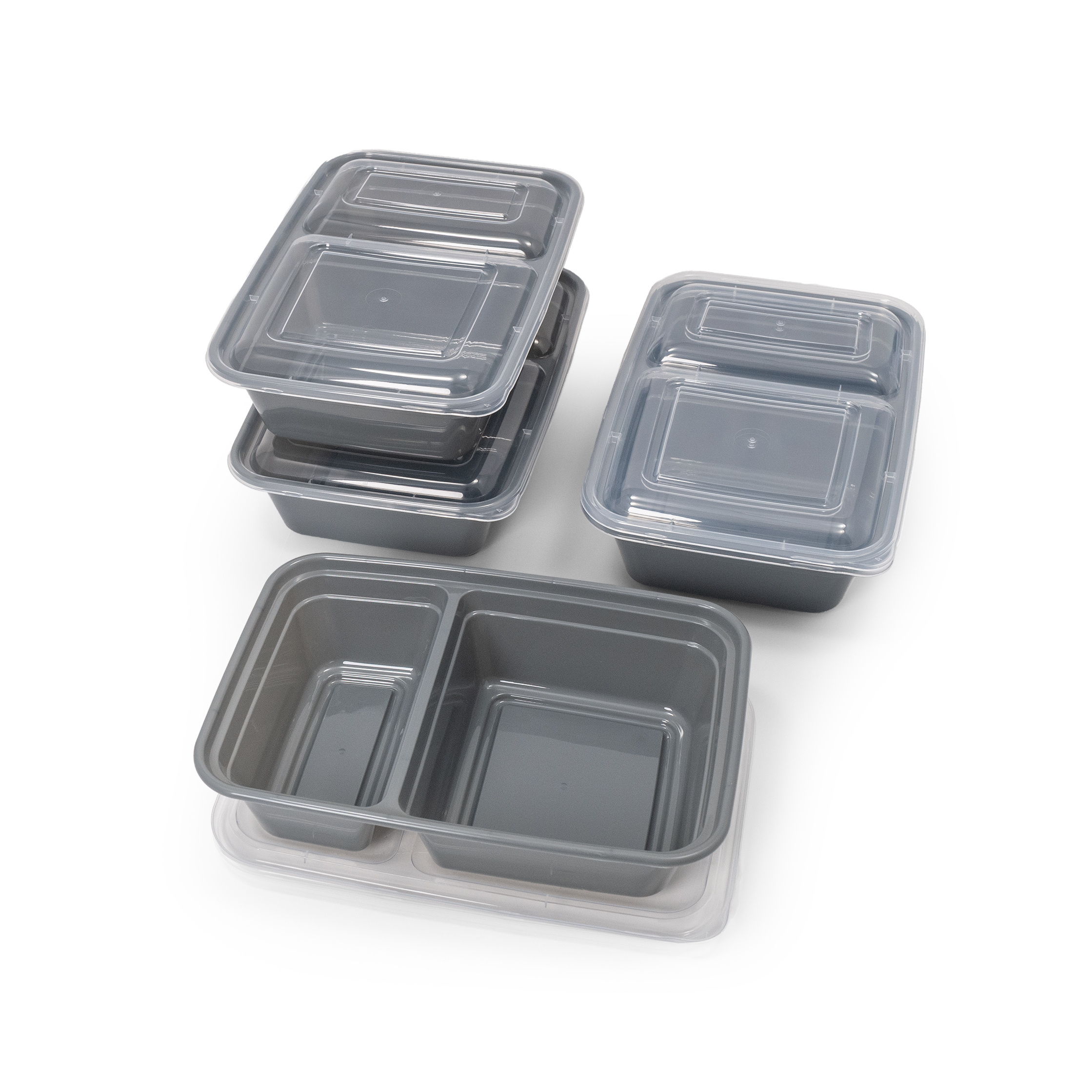 Mainstays 5-Pack 2-Compartment BPA-Free Plastic Meal Prep Food Storage Containers, 0.9L, Soothing Grey