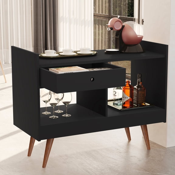 Ember Interiors Modern Bar Cabinet with 2 Open Shelves, Black