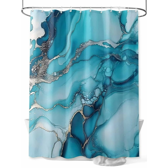 Fsddascl Turquoise Marble Shower Curtain Set - Small 36" x 72" Washable Bathtub Curtain with 12 Hooks, Teal Grey Modern Geometric Waterproof Fabric Stall Shower Curtains for Bathroom/Bathtub Décor