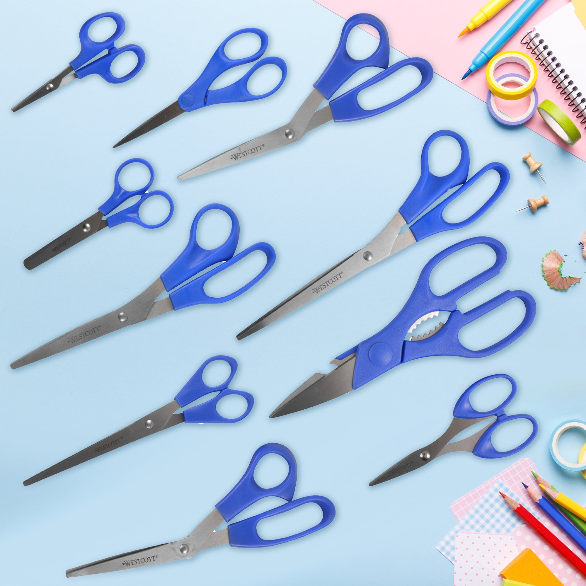 Westcott Multipurpose Scissors, All Purpose, Stainless Steel, Value Pack, Blue