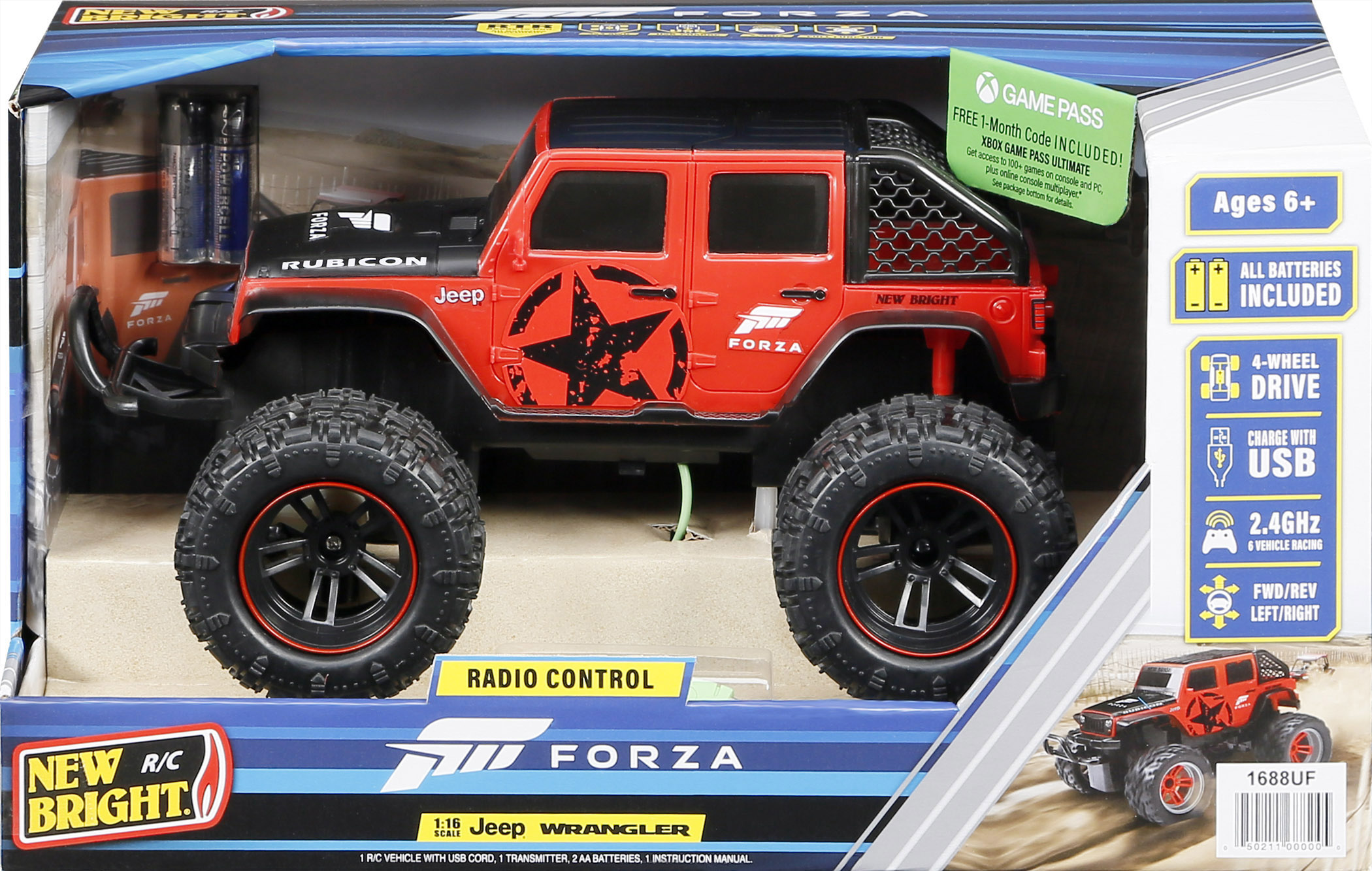 New Bright (1:16) Forza Jeep Wrangler Battery Radio Control Red/Black Truck, 1688UF-4RK - image 3 of 10