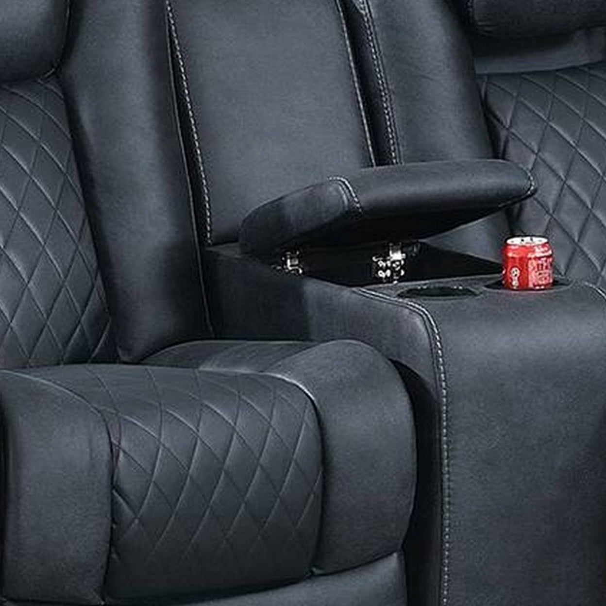 Benzara Elva Upholstered Leather Power Reclining Loveseat in Dark Blue