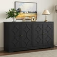 thumbnail image 6 of Heynemo 56" Modern Kitchen Buffet Table, Sideboard with 4 Doors and Adjustable Shelves, Wood Accent Coffee Bar Cabinet for Entryway, Living Room, Matte Black, 6 of 9