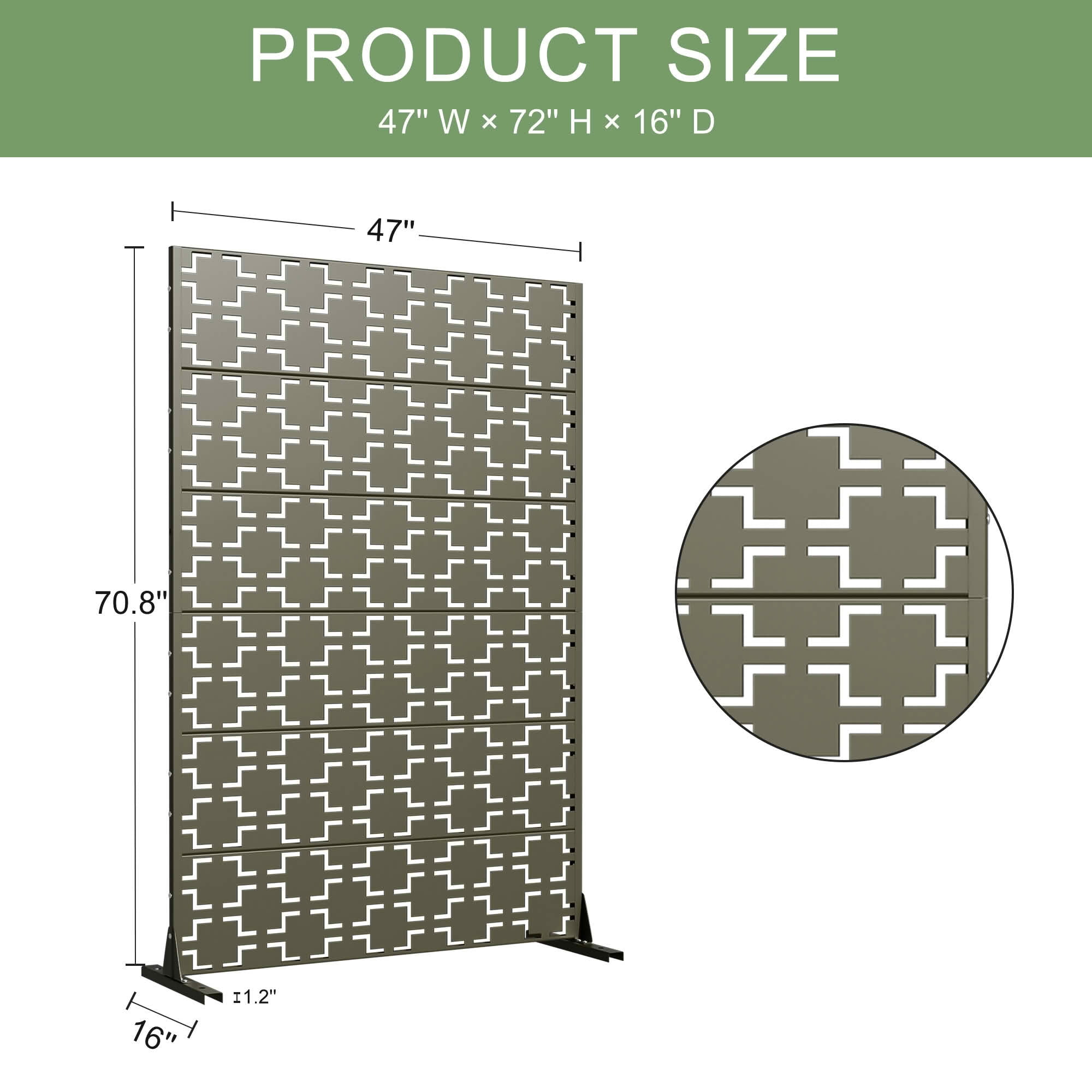 MAYEERTY 72x47x16 Inch Olive Gray Galvanized Steel Privacy Screen, 6 Piece Set for Outdoor Garden
