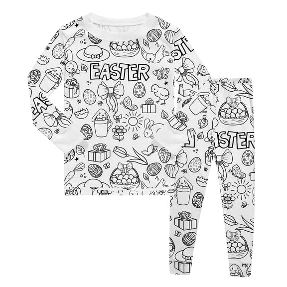 Gunia Todder Boys Girls Easter Sleepwear Kids Coloring Comfortable Diy Hand Drawn Hoodie Set Unisex Kids Sweatshirt Pants Outfit Soft Cute Unisex Pajama 3-9 Years