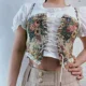 thumbnail image 3 of Blusas elegantes de diseño francés vintage con cuello halter y estampado floral estilo vendaje para mujer, blusas sexys para fiesta y club., 3 of 5