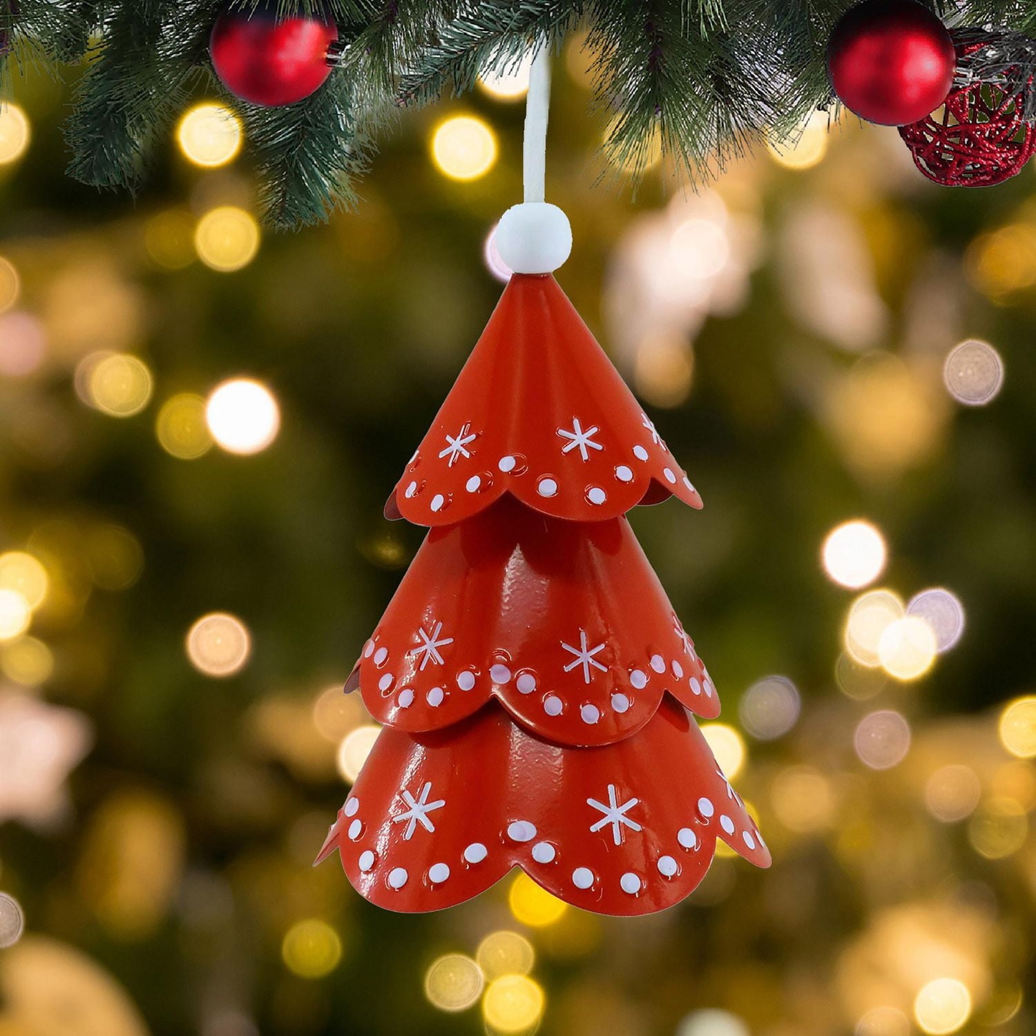 Holiday Time Metal Red/White Tree Ornament