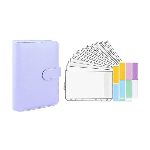 Carpeta con cremallera, carpeta transparente, sobres, cuaderno, papel A6, cuero sintético, oficina Púrpura