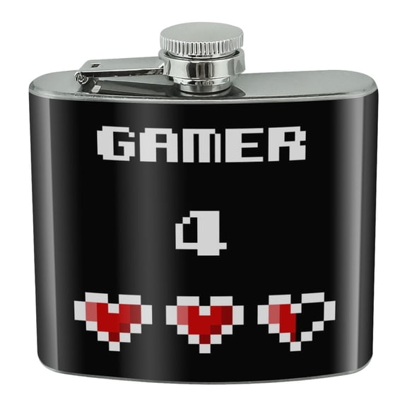Gamer 4 Life for Pixel Hearts Geek Stainless Steel 5oz Hip Drink Kidney Flask