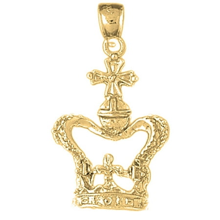 18K Yellow Gold Crown With Cross Pendant - 36 mm