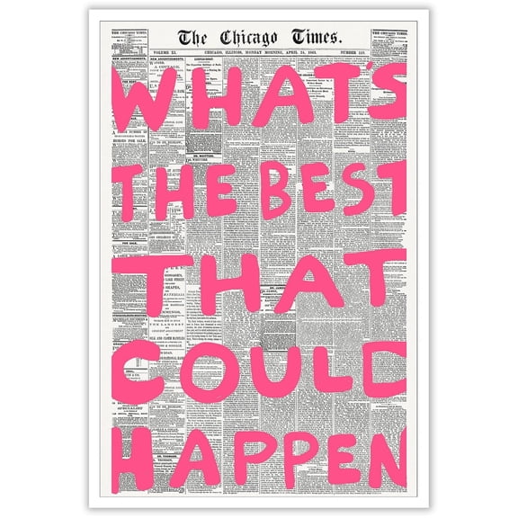 Trendy What'S The Best That Could Happen Poster Funny Hot Pink Letter Newspaper Canvas Wall Art Cute Minimalist Black And White Prints For Home Bedroom Dorm Wall Decor