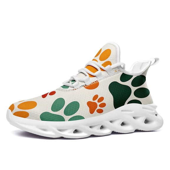 Coolcustomize Multicolored(Orange/Red/Green) Paw Design Print Gray Sneakers for Women, Lightweight Low Top Tennis Shoes, Round Toe Lace up Sport Shoes with Cushioned Sole for for Casual/Gym/Running