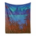 thumbnail image 1 of Landscape Soft Flannel Fleece Throw Blanket, Cartoon Like Castle Island Mystic at Night Mountain Stars, Cozy Plush for Indoor and Outdoor Use, 50" x 60", Sea Blue Redwood, by Ambesonne, 1 of 5