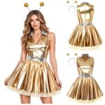 thumbnail image 2 of iiniim Women Alien Cosplay Lapel V Neck Sleeveless A-line Hem Tulle Layers Metallic Dress with Hair Hoop for Role-playing Theme Party Stage Dance Gold 3XL, 2 of 7