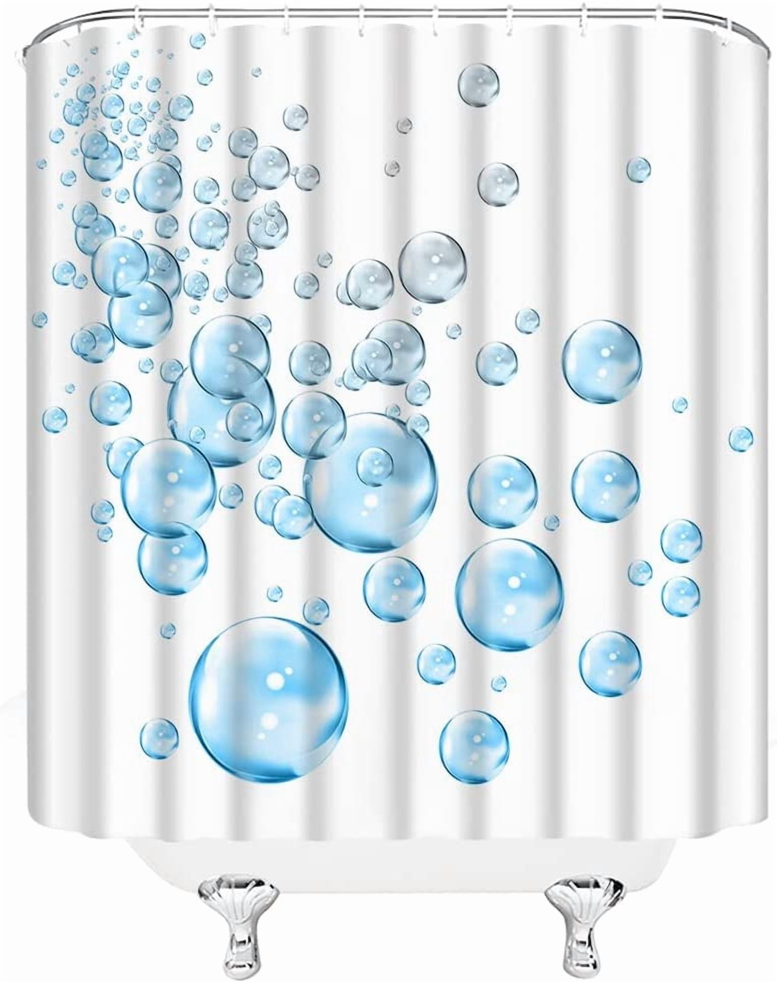 Bubble Shower Curtain Polka Dot Modern Abstract Cool Light Blue Water Bubble Art Print Creative White Funny Home Fabric Bathroom Decor Set Include Hooks 72"W x 96"L (Pack of 1)