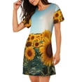 thumbnail image 2 of Fotbe Sunlit Sunflower Field Bata de Dormir para Mujer con Estampado, Camisón de Algodón de Manga Corta, Ropa de Dormir Casual, 2 of 6