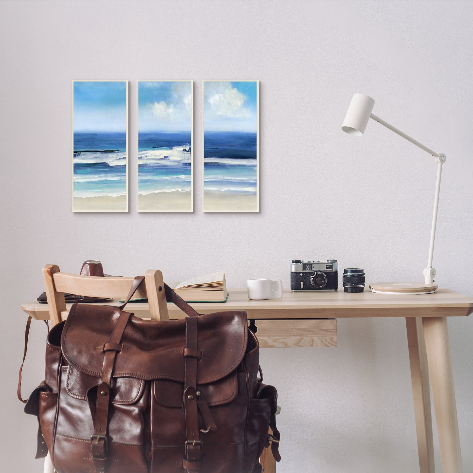 Stupell Industries Blue Beach Coast Triptych Incoming Summer Tide Waves, 7 x 17, Design by Sally Swatland