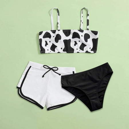 

Cathalem Girls Swimsuits Bathing Suit Girls Baby Girl Outfits Cow Print Swimwear Solid Color Shorts Summer Swimsuit Girls Bathing Suits Two Piece White 8 Years