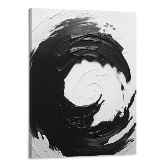 Black and White Abstract Canvas Wall Art, Pure Hand Painting Minimalist Large Wall Art 16x20 Inches Modern Oil Painting Wall Decor Home Decorations Texture Contemporary Wall Art
