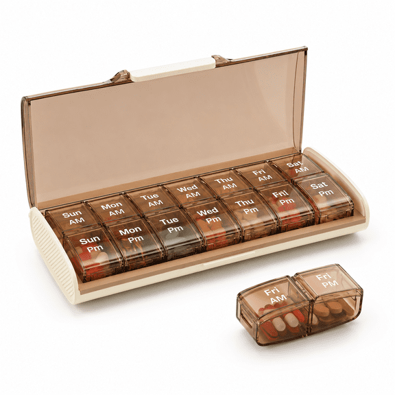 TUOBOS Weekly Pill Organizer 2 Times a Day, 7-Day AM PM Pill Box with Detachable Travel Cases