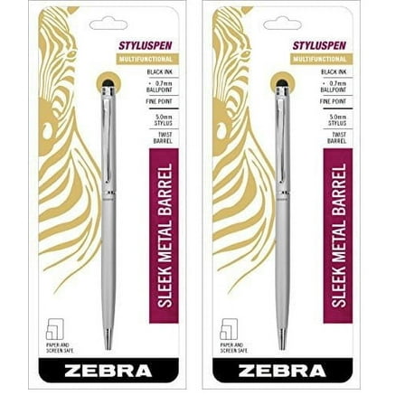 Zebra StylusPen Twist Retractable Ballpoint Pen, Fine Point, 0.7mm, Black Ink, Silver Barrel, 1-Count (33161)
