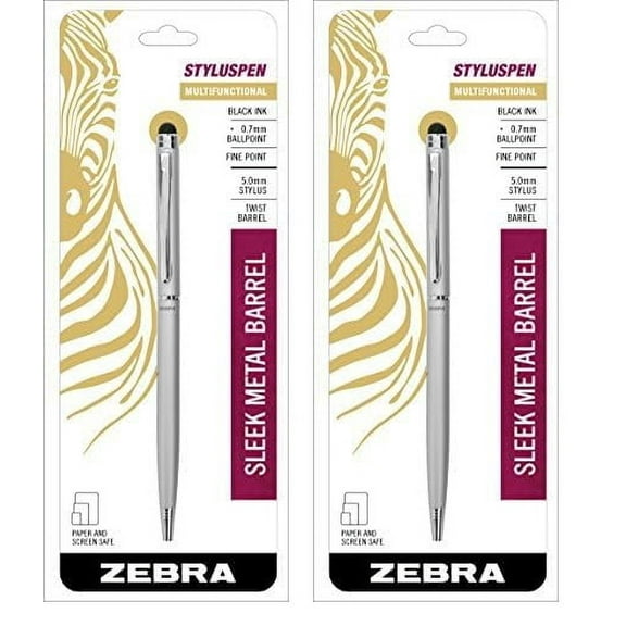 Zebra StylusPen Twist Retractable Ballpoint Pen, Fine Point, 0.7mm, Black Ink, Silver Barrel, 1-Count (33161)