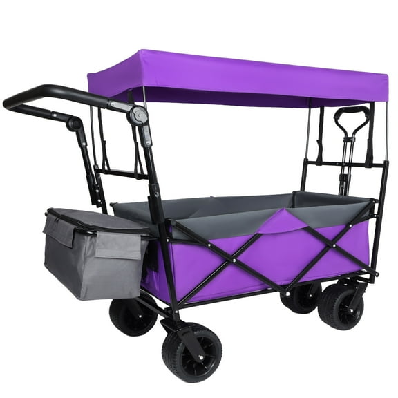 Large Capacity 480 Lbs Collapsible Foldable Wagon Cart with Canopy & Push Handle,Utility Wagon Grocery Cart,7" All-Terrain Wheels,Lightweight for Camping,Shopping,Sports,Garden Use,Purple