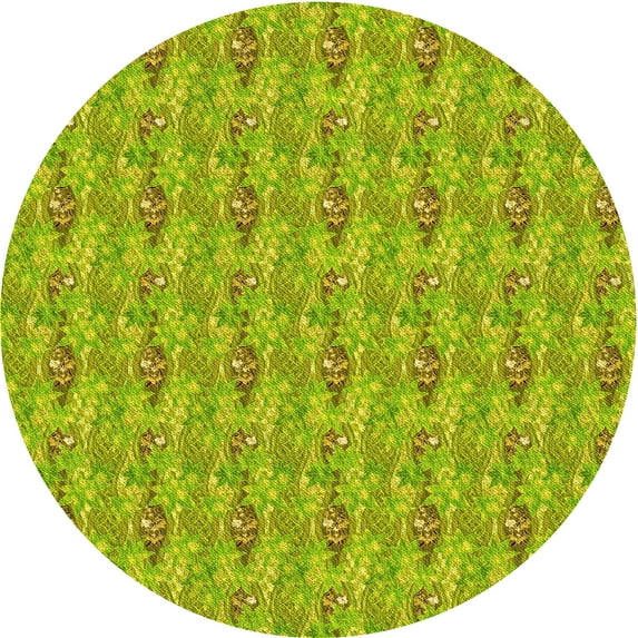 Ahgly Company Machine Washable Indoor Round Transitional Dark Yellow Green Area Rugs, 5' Round