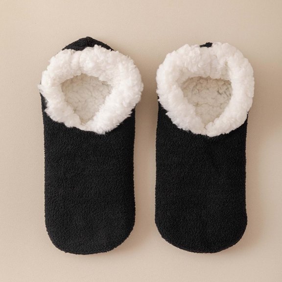 Sock Slippers for Home Leisure with -Lined Comfort and Non- Grip - Thick Indoor Footwear for Cozy Floors, Black