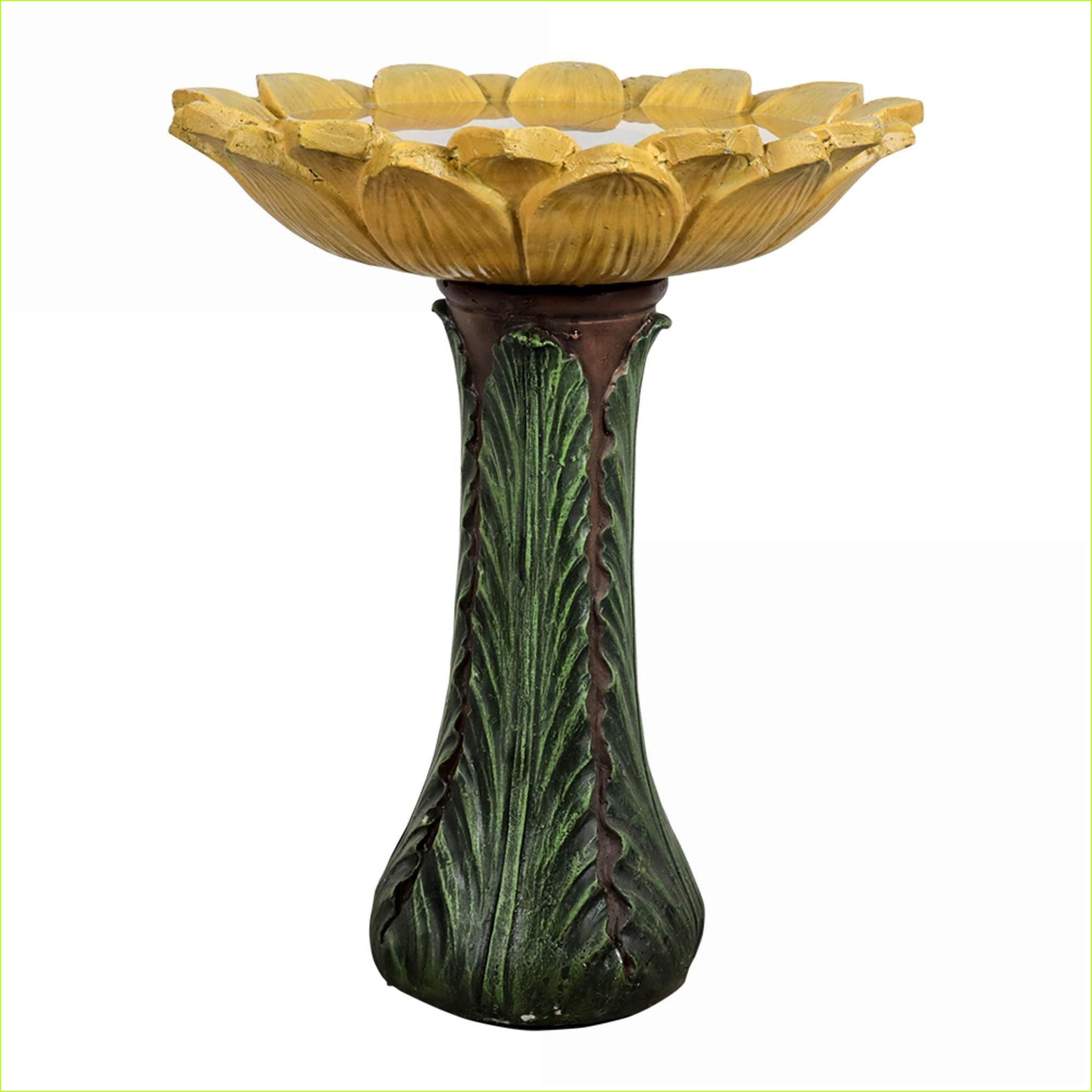 Bird Baths | 24.4" Tall Outdoor Farmhouse Sunflower Bird Bath for Garden Patio | Concrete Cement | Birdbath Single Tier Pedestal