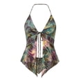 thumbnail image 6 of TEAJOPSUU Womens Halter Tops Spicy Sleeveless Deep V Neck Cami Tank Tops Tie Front Split Hem Flowy Printed Summer Casual Blouse for Beach Vacation Everyday Green, 6 of 6