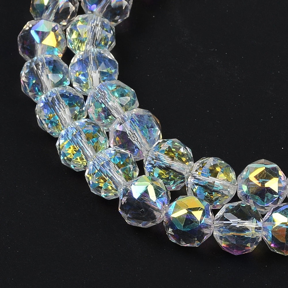 Transparent Electroplate Glass Beads Strands Faceted Round Clear AB 7.5x7mm Hole: 1.2mm about 70pcs/strand 19.17~20.08''(48.7~51cm)