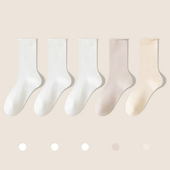 Crew Socks for Women Cute, Women's Mid-Calf Solid Color Socks Comfortable Warm Breathable Multicolor Socks New Hiking Socks Women Crew Style B-128 Beige One Size