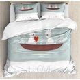 thumbnail image 1 of I Love You Duvet Cover Set Queen Size, Rabbit Couple Sailing on Boat in the Lake Bunny Partners Kids Cartoon, Decorative 3 Piece Bedding Set with 2 Pillow Shams, Baby Blue Umber White, by Ambesonne, 1 of 3
