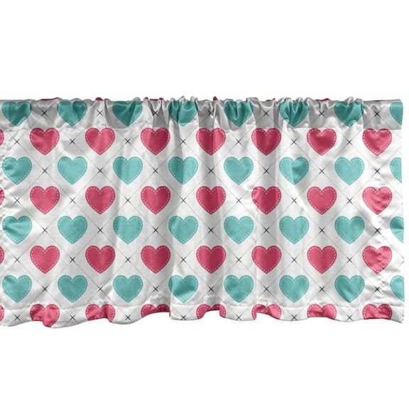 Ambesonne Valentine's Day Window Valance, Hearts in Squares, 54" X 12", Seafoam Dark Coral