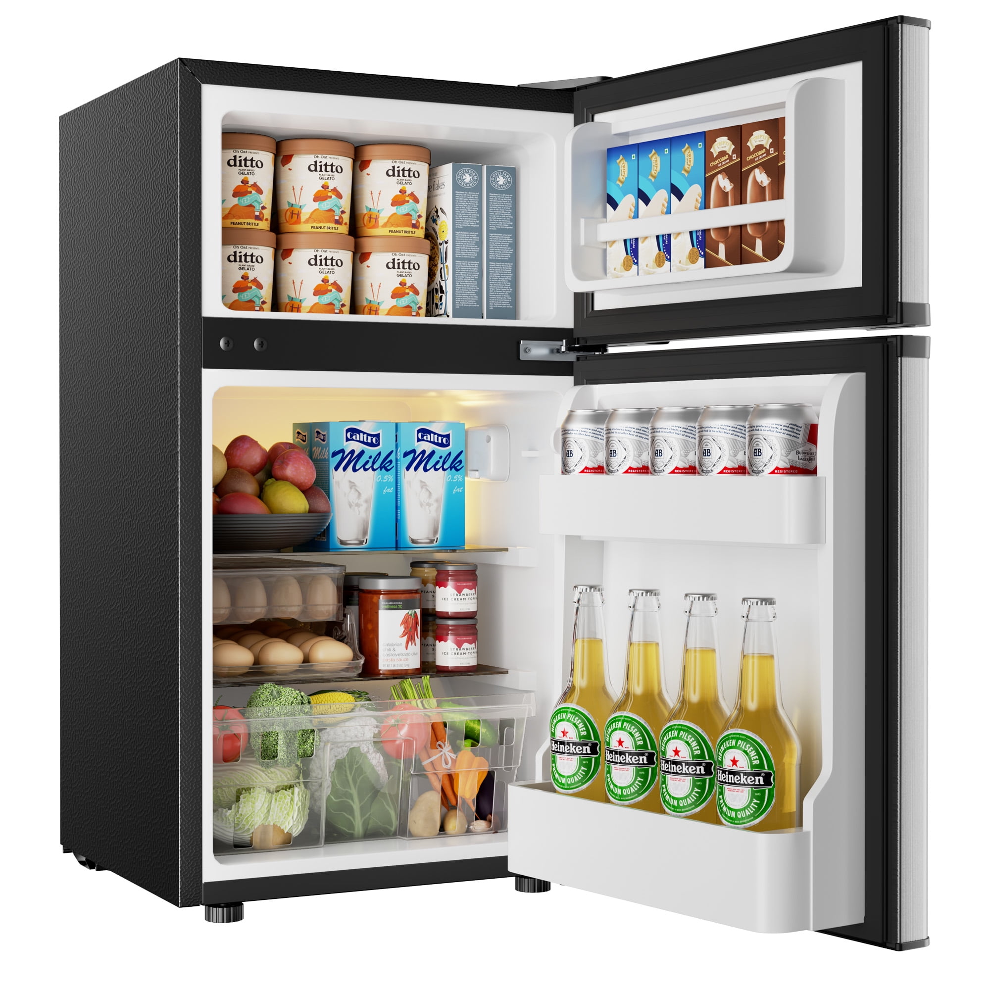 Simzlife 3.2 Cu ft Mini Refrigerator with Freezer, Two Door Compact Small Fridge Adjustable Removable Shelves, Sliver