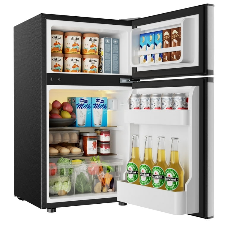 SIMZLIFE 3.2 Cu Ft Mini Refrigerator with Freezer, Silver Compact