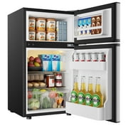 Simzlife 3.2 Cu ft Mini Refrigerator with Freezer, Two Door Compact Small Fridge Adjustable Removable Shelves, Sliver