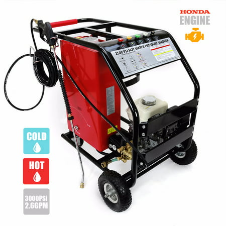 3,000 PSI 2.6 GPM High Pressure Washer w/ Hot and Cold Water Commercial Grade, Powered by