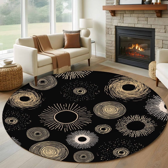 Geometric Black Round Rug 5ft Washable Circle Kitchen Rugs Non Slip Abstract Goldeb White Boho Circle Dot Large Area Rug Indoor Floor Carpet for Bedroom Living Room Home Office Dining Room Nursery