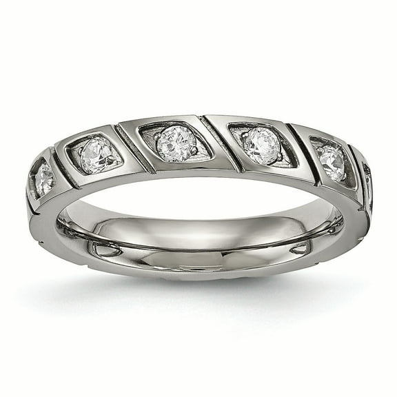 Titanium Polished Grooved CZ Ring
