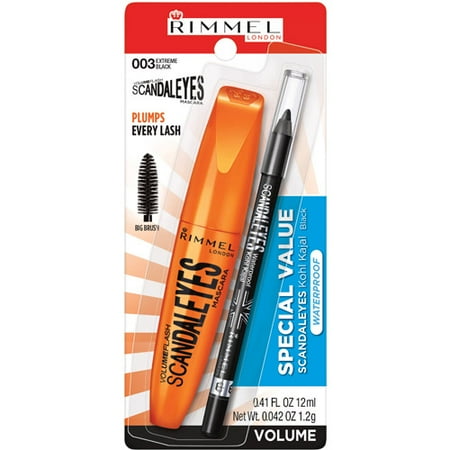 Extreme Pc - Rimmel Volumeflash Scandaleyes Mascara/Waterproof Kohl Kajal Eye Liner, 003 Extreme Black, 2 pc