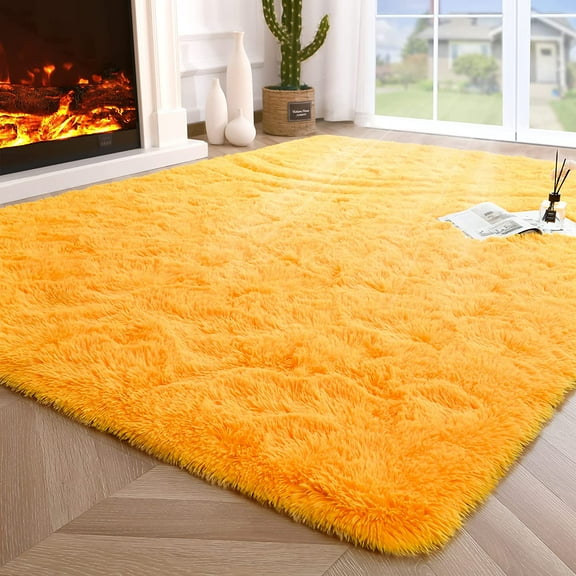 Junovo Fluffy Bedroom Rug Plush Fuzzy Rugs for Kids Room Living Room, Soft Shaggy Nursery Rug Furry Floor Carpet,2'x3',Orange