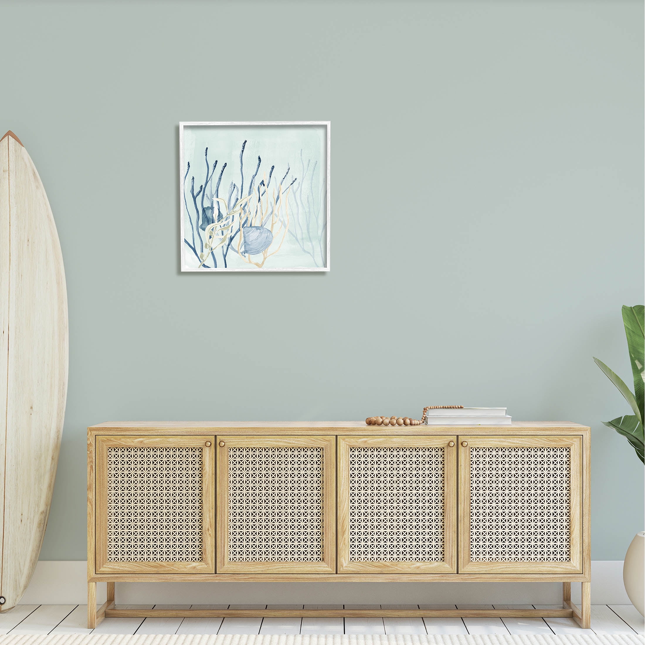 Layered Seashells Coral Underwater Animals & Insects Graphic Art White Framed Art Print Wall Art