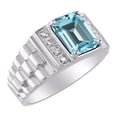 thumbnail image 4 of RYLOS Mens Rings Sterling Silver Designer Style 10X8MM Emerald Cut Shape Gemstone & Genuine Diamonds Blue Topaz December Birthstone Rings For Men, Men's Rings, Silver Rings, Sizes 8,9,10,11,12,13, 4 of 7